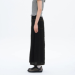 8 seconds Pleated Rayon Long Skirt — Black