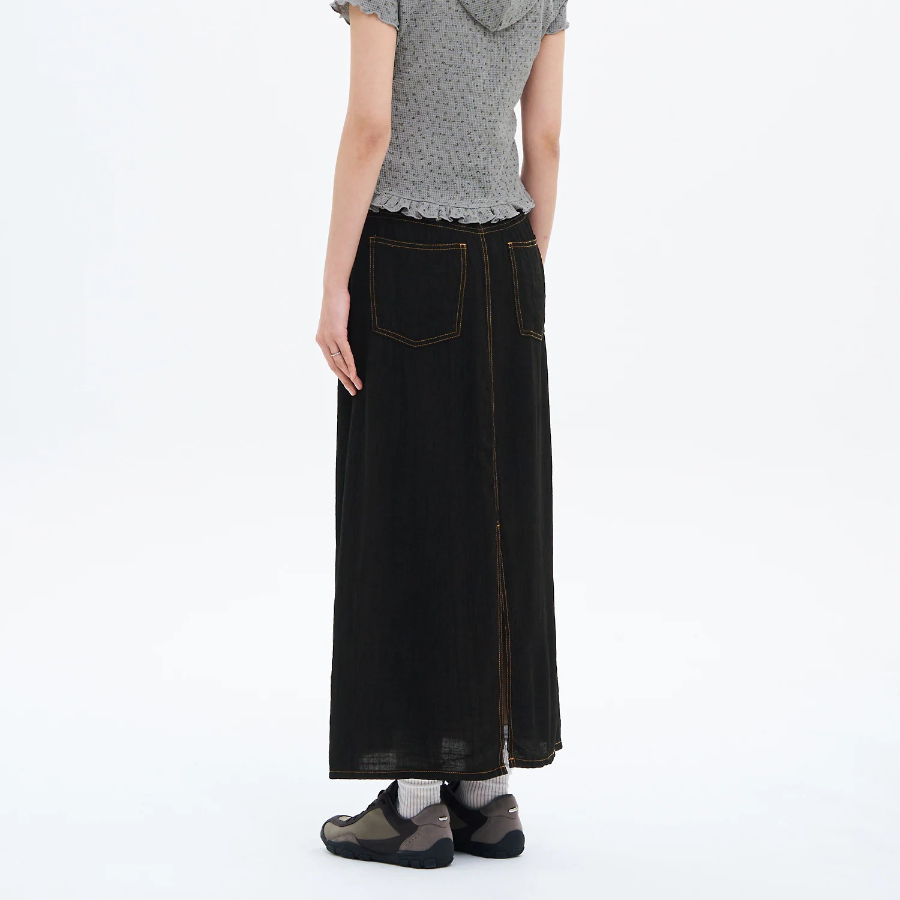 8 seconds Pleated Rayon Long Skirt — Black