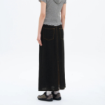 8 seconds Pleated Rayon Long Skirt — Black