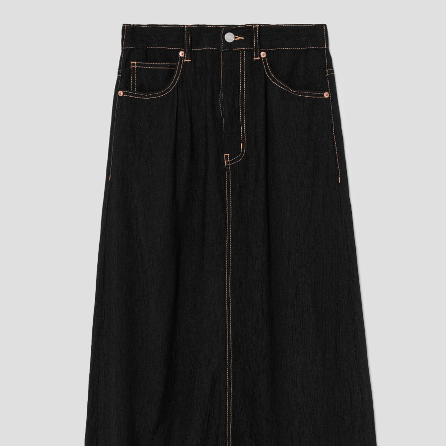 8 seconds Pleated Rayon Long Skirt — Black