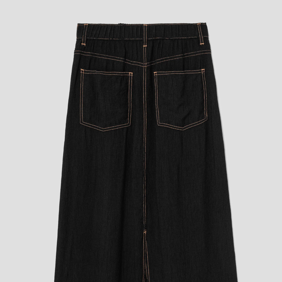 8 seconds Pleated Rayon Long Skirt — Black