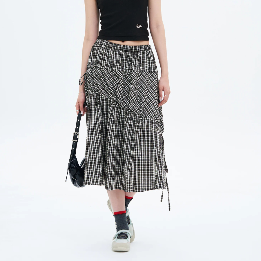 8 seconds Check Long Skirt — Black