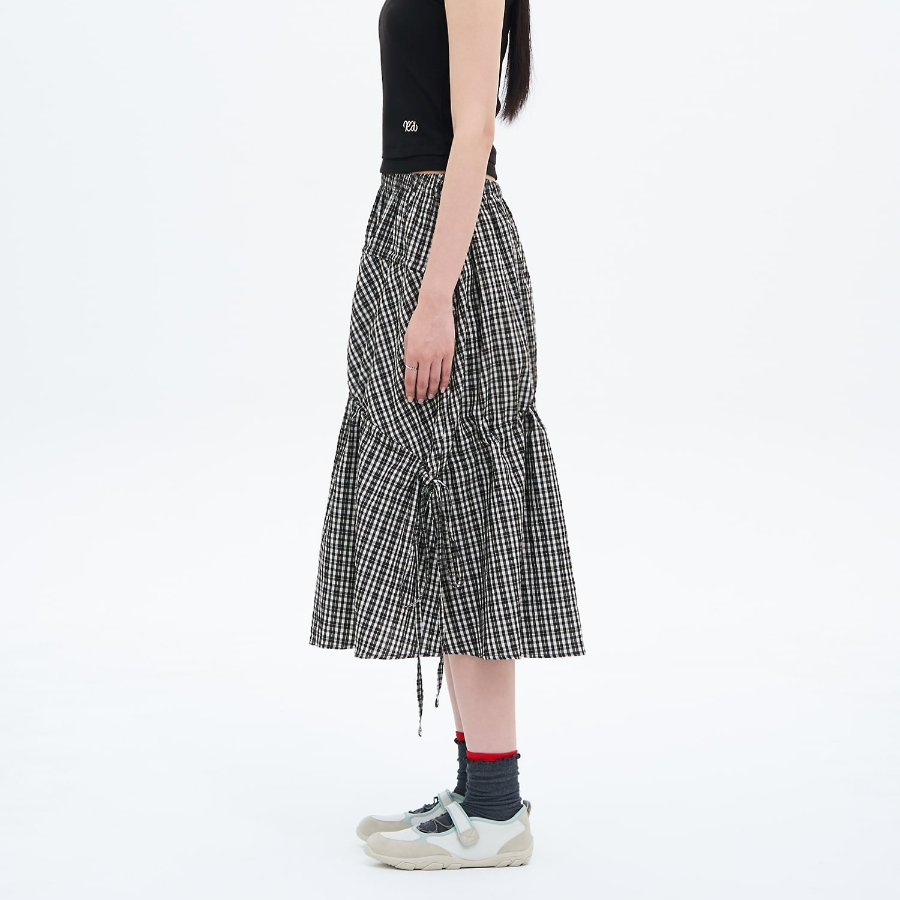 8 seconds Check Long Skirt — Black