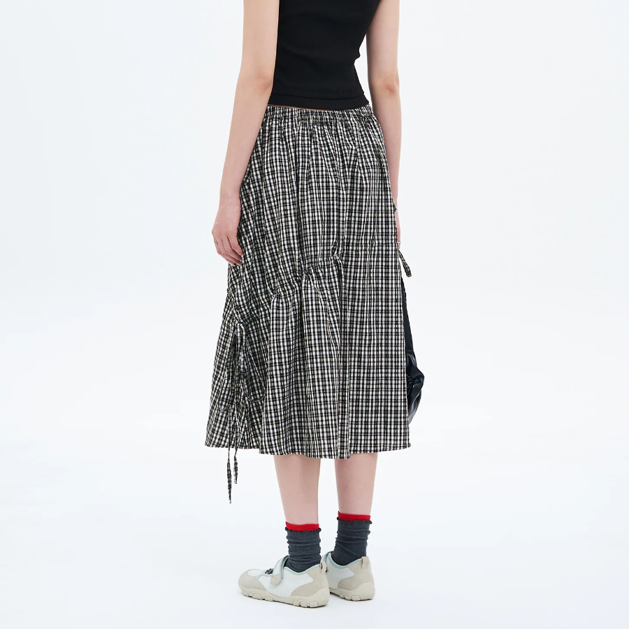 8 seconds Check Long Skirt — Black