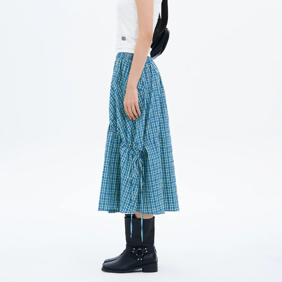 8 seconds Check Long Skirt — Blue