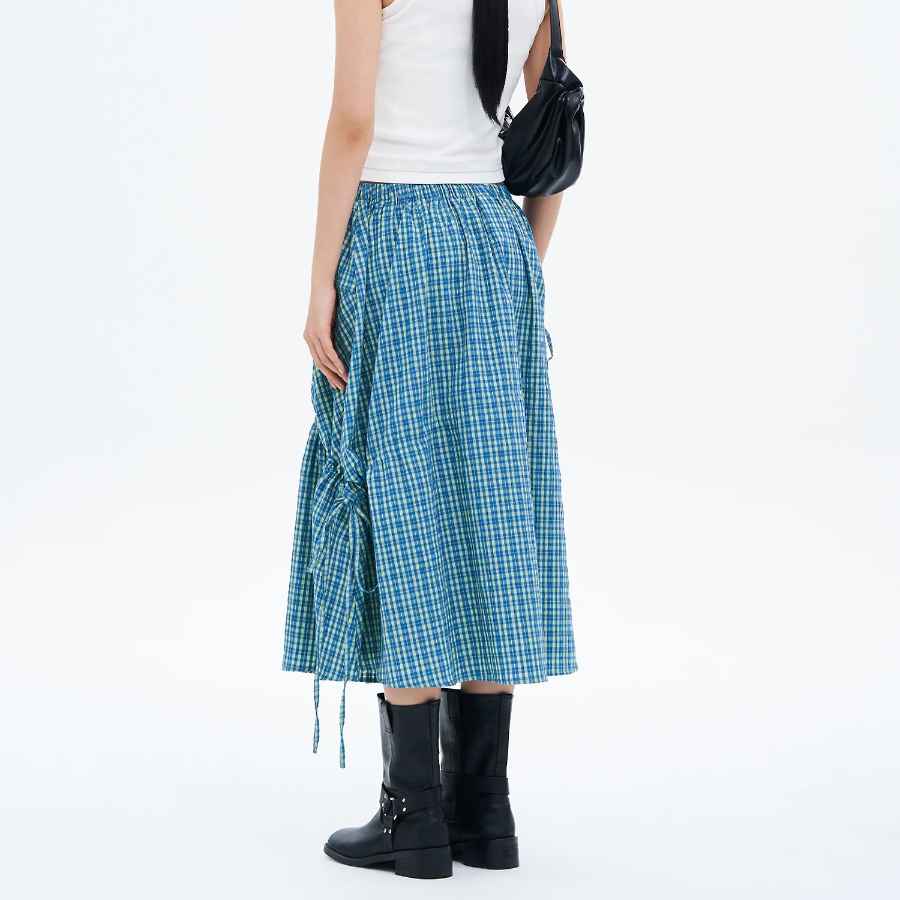 8 seconds Check Long Skirt — Blue