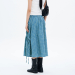 8 seconds Check Long Skirt — Blue