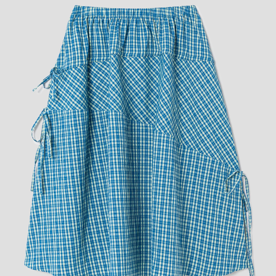 8 seconds Check Long Skirt — Blue