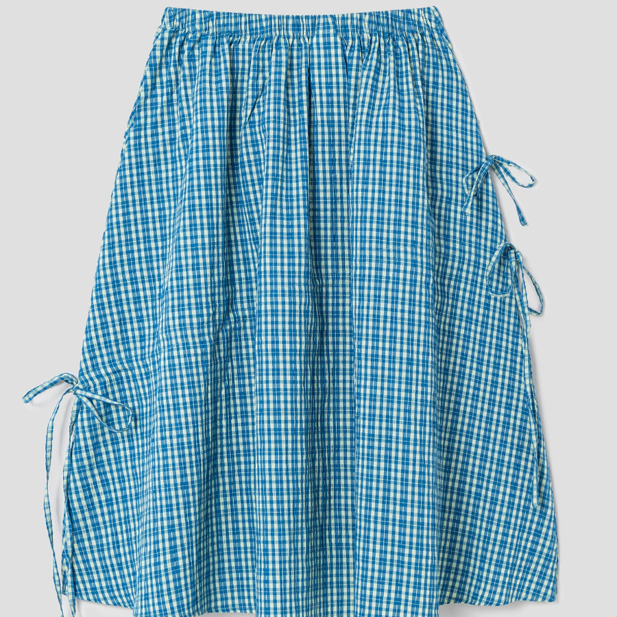 8 seconds Check Long Skirt — Blue