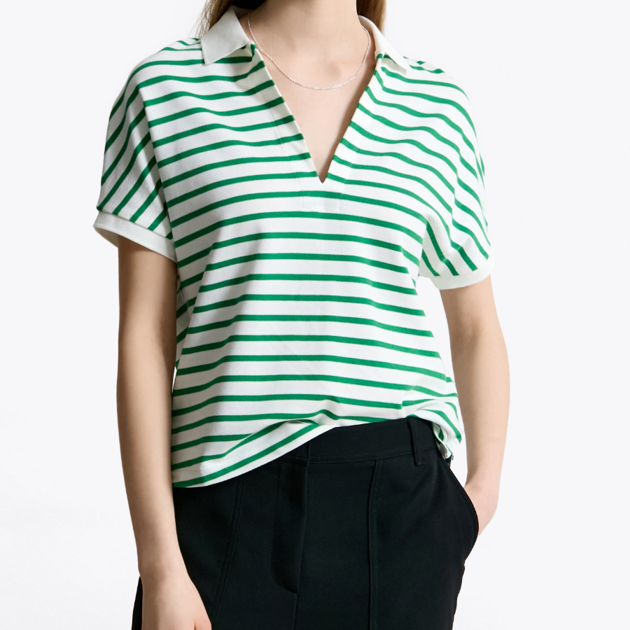 TOMMY HILFIGER [Official Headquarters] Open Collar Striped Short Sleeve Polo Shirt