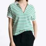 TOMMY HILFIGER [Official Headquarters] Open Collar Striped Short Sleeve Polo Shirt