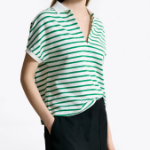 TOMMY HILFIGER [Official Headquarters] Open Collar Striped Short Sleeve Polo Shirt