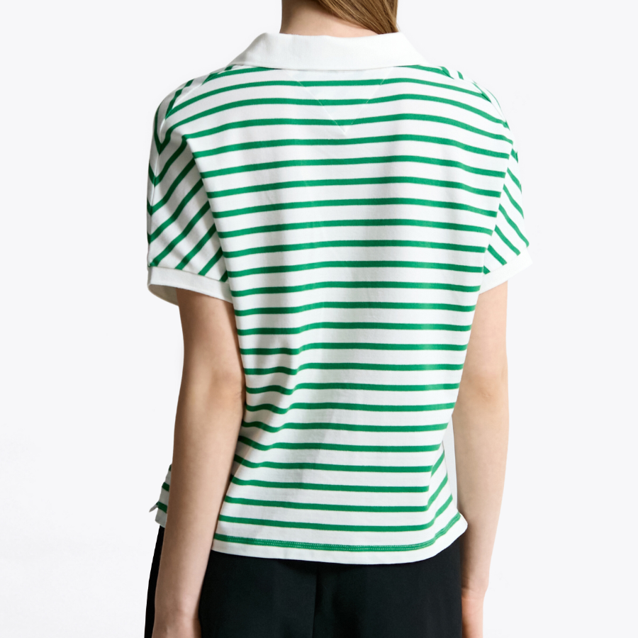 TOMMY HILFIGER [Official Headquarters] Open Collar Striped Short Sleeve Polo Shirt