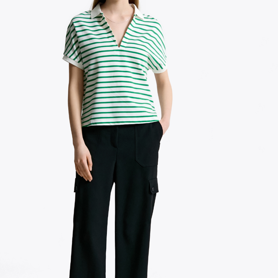 TOMMY HILFIGER [Official Headquarters] Open Collar Striped Short Sleeve Polo Shirt