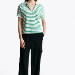 TOMMY HILFIGER [Official Headquarters] Open Collar Striped Short Sleeve Polo Shirt