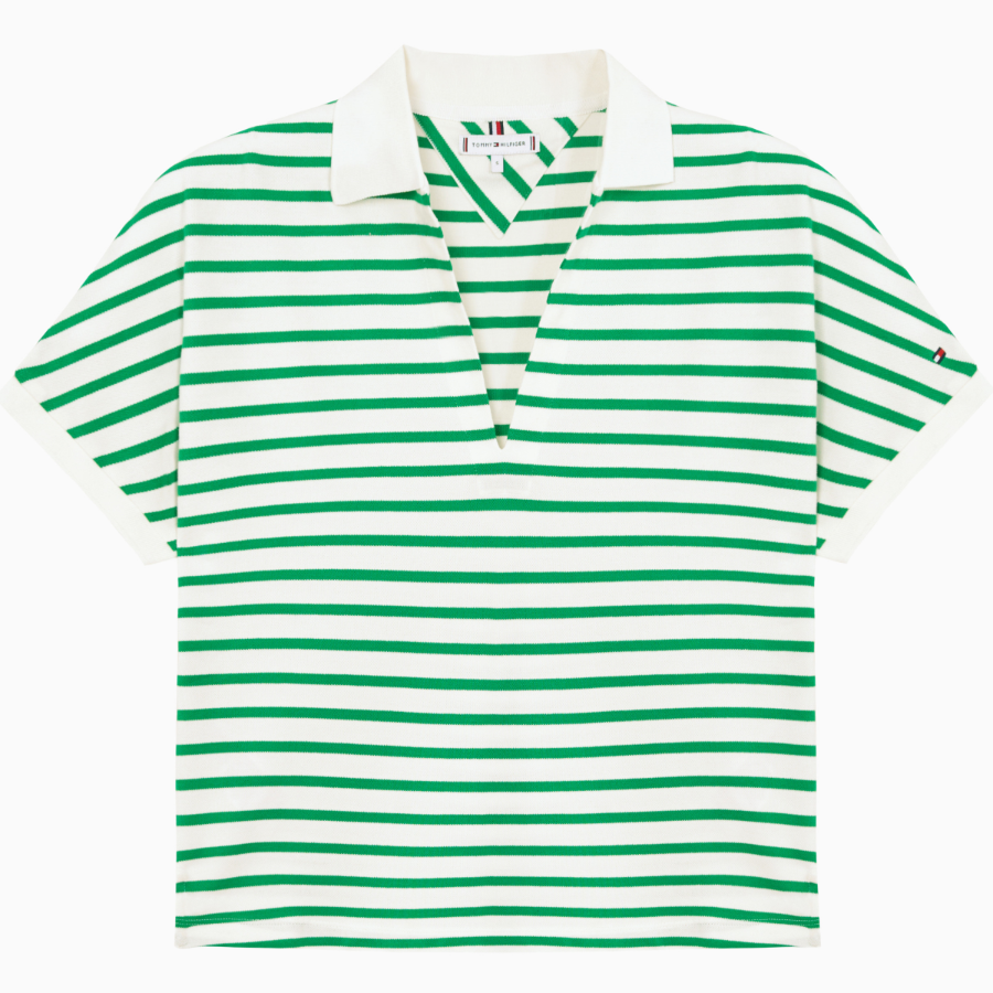 TOMMY HILFIGER [Official Headquarters] Open Collar Striped Short Sleeve Polo Shirt