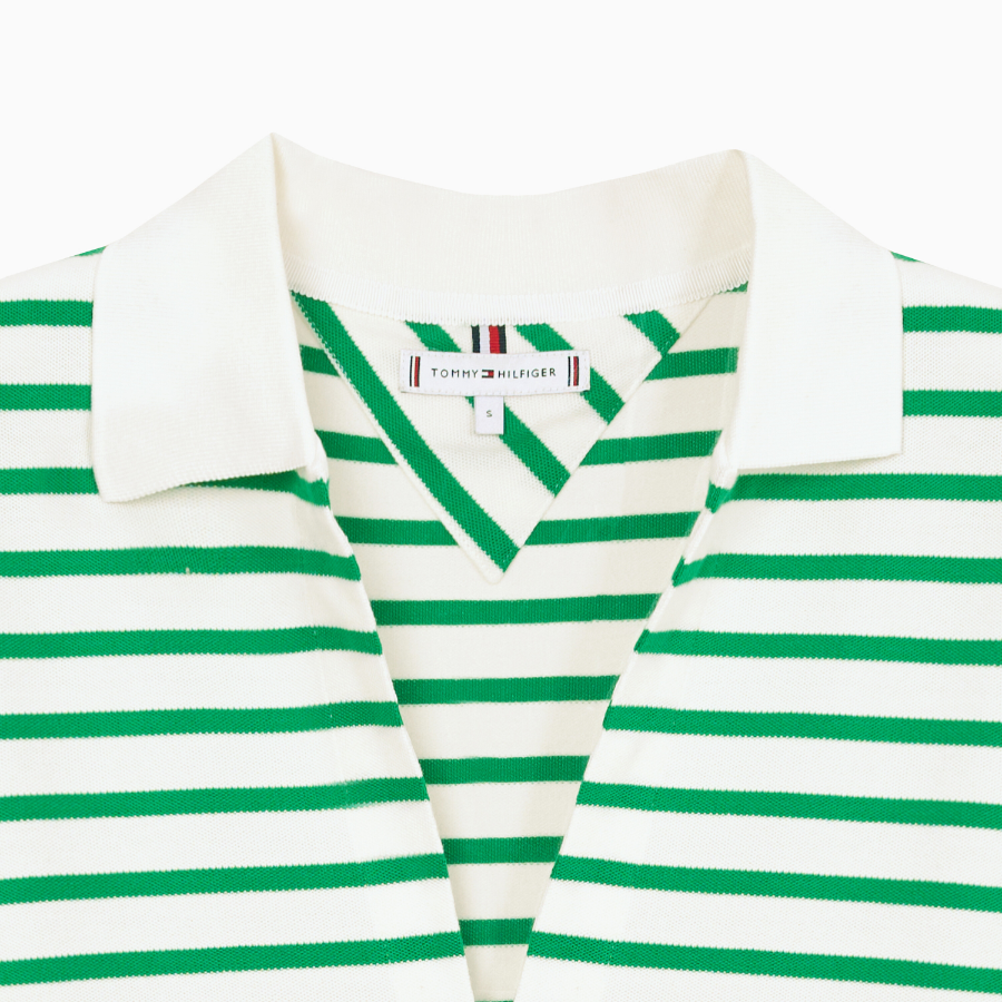 TOMMY HILFIGER [Official Headquarters] Open Collar Striped Short Sleeve Polo Shirt