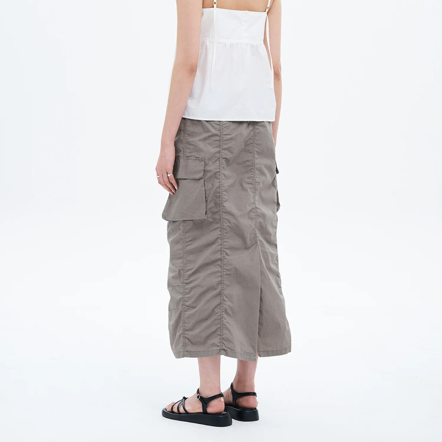 8 seconds Cotton Nylon Cargo Long Skirt — Khaki