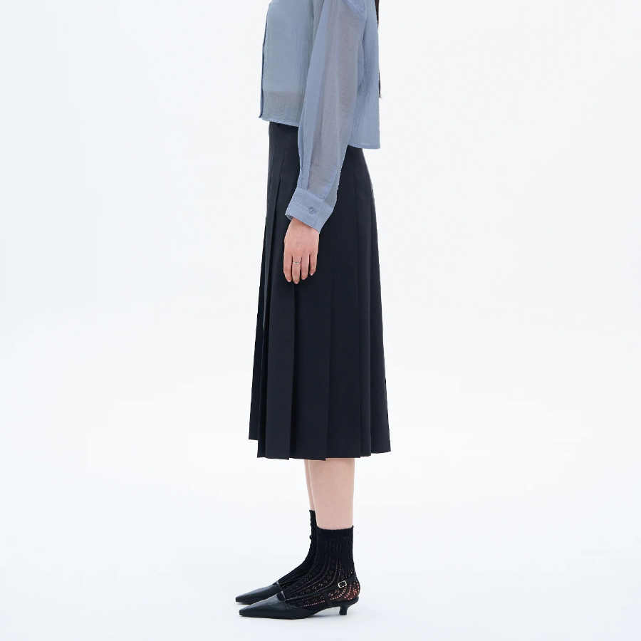 8 seconds Summer Pleats Skirt — Navy
