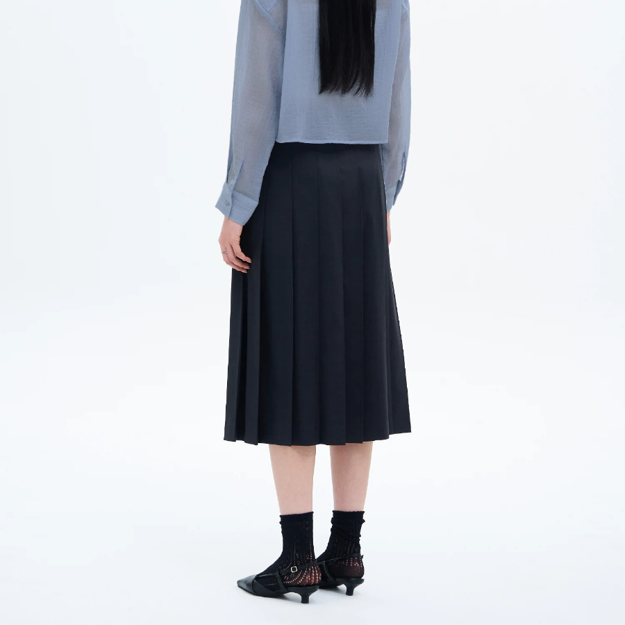 8 seconds Summer Pleats Skirt — Navy