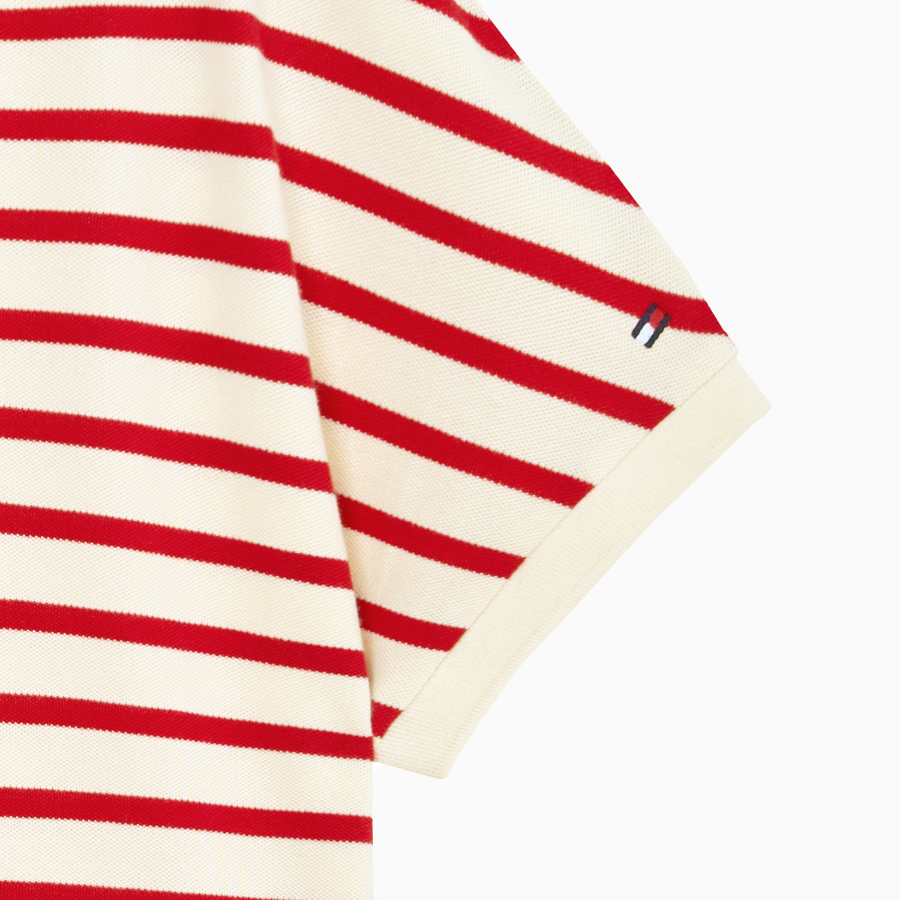 TOMMY HILFIGER [Official Headquarters] Open Collar Striped Short Sleeve Polo Shirt