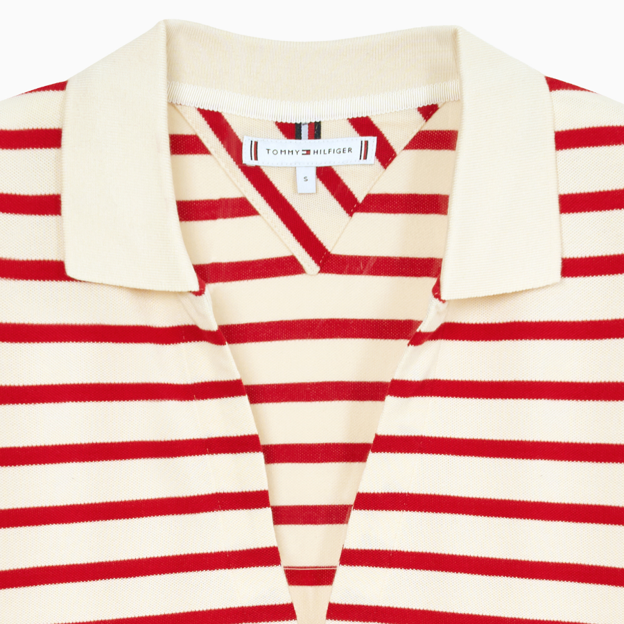 TOMMY HILFIGER [Official Headquarters] Open Collar Striped Short Sleeve Polo Shirt
