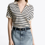 TOMMY HILFIGER [Official Headquarters] Striped V-Neck Short Sleeve Polo Shirt