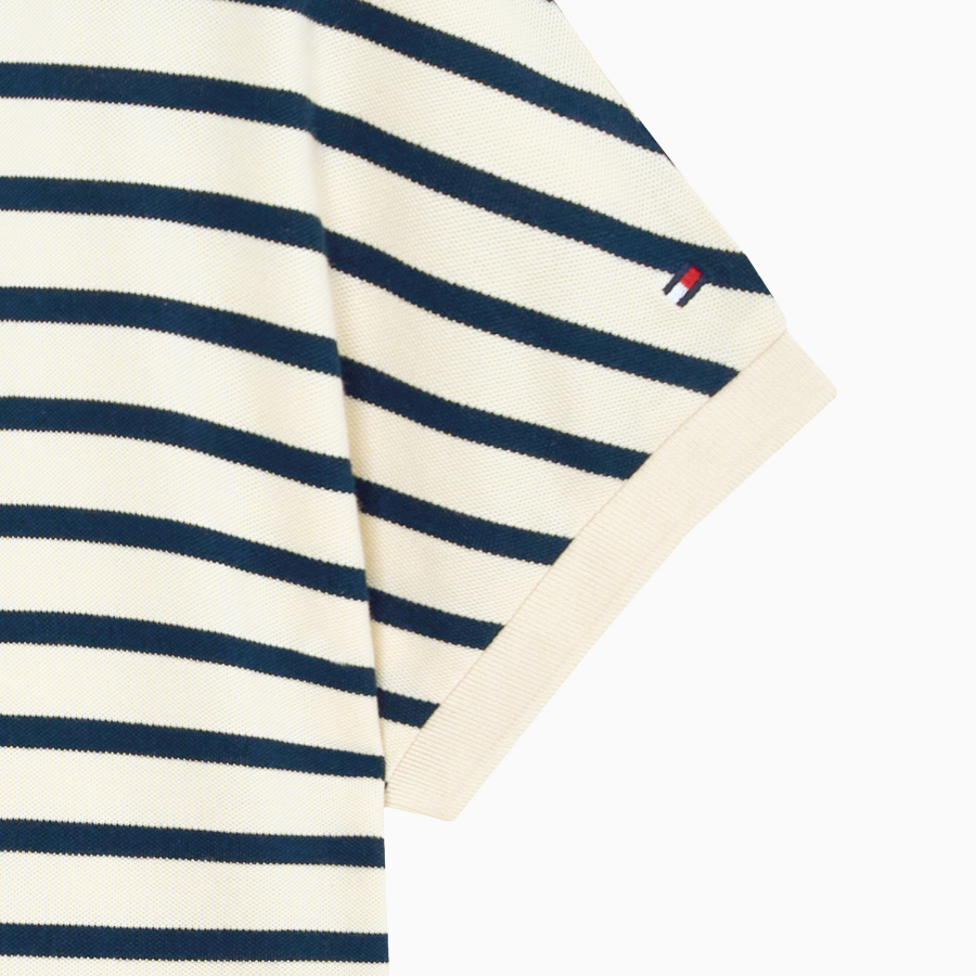 TOMMY HILFIGER [Official Headquarters] Striped V-Neck Short Sleeve Polo Shirt
