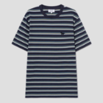 Maison Kitsune Men Profile Fox Patch Striped Comfort Tee-Shirt - Soft Teal / Bay Leaf / Cirrus Blue