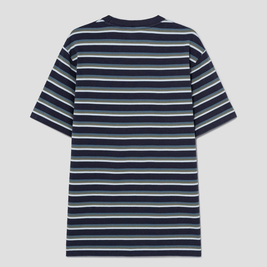 Maison Kitsune Men Profile Fox Patch Striped Comfort Tee-Shirt - Soft Teal / Bay Leaf / Cirrus Blue