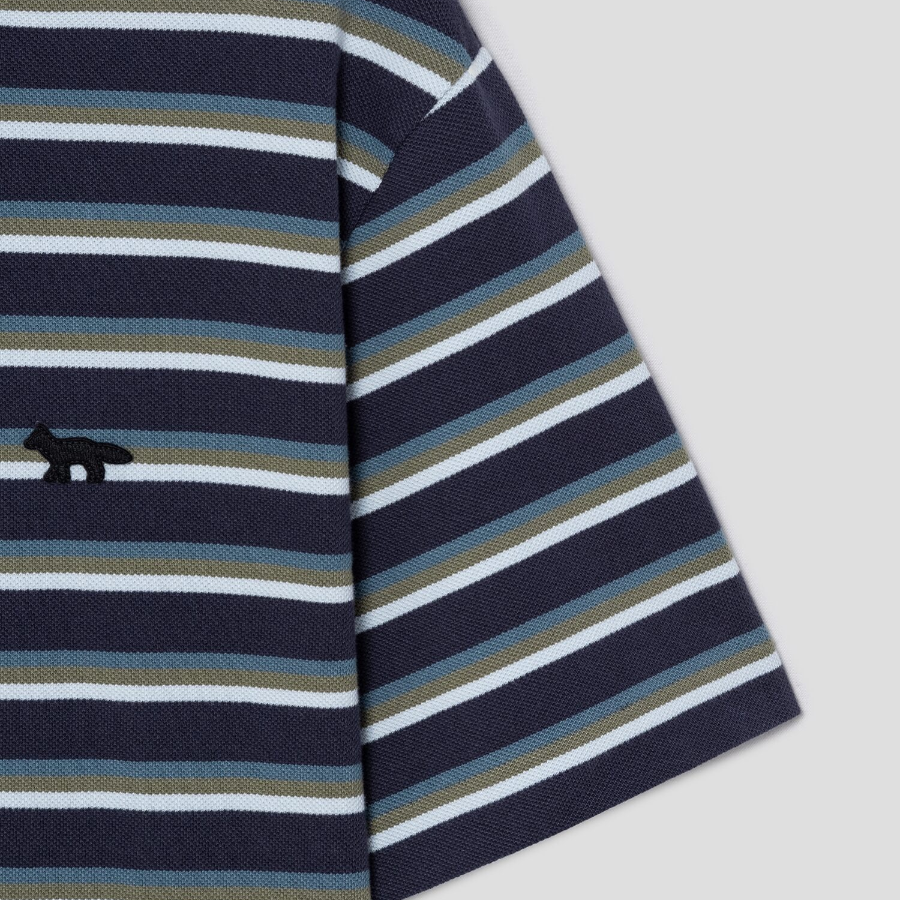 Maison Kitsune Men Profile Fox Patch Striped Comfort Tee-Shirt - Soft Teal / Bay Leaf / Cirrus Blue