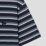 Maison Kitsune Men Profile Fox Patch Striped Comfort Tee-Shirt - Soft Teal / Bay Leaf / Cirrus Blue