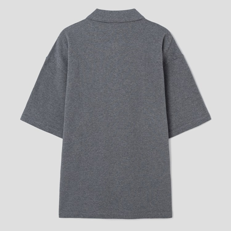 Maison Kitsune Men Bold Fox Head Patch Oversize Polo - Dark Grey Melange