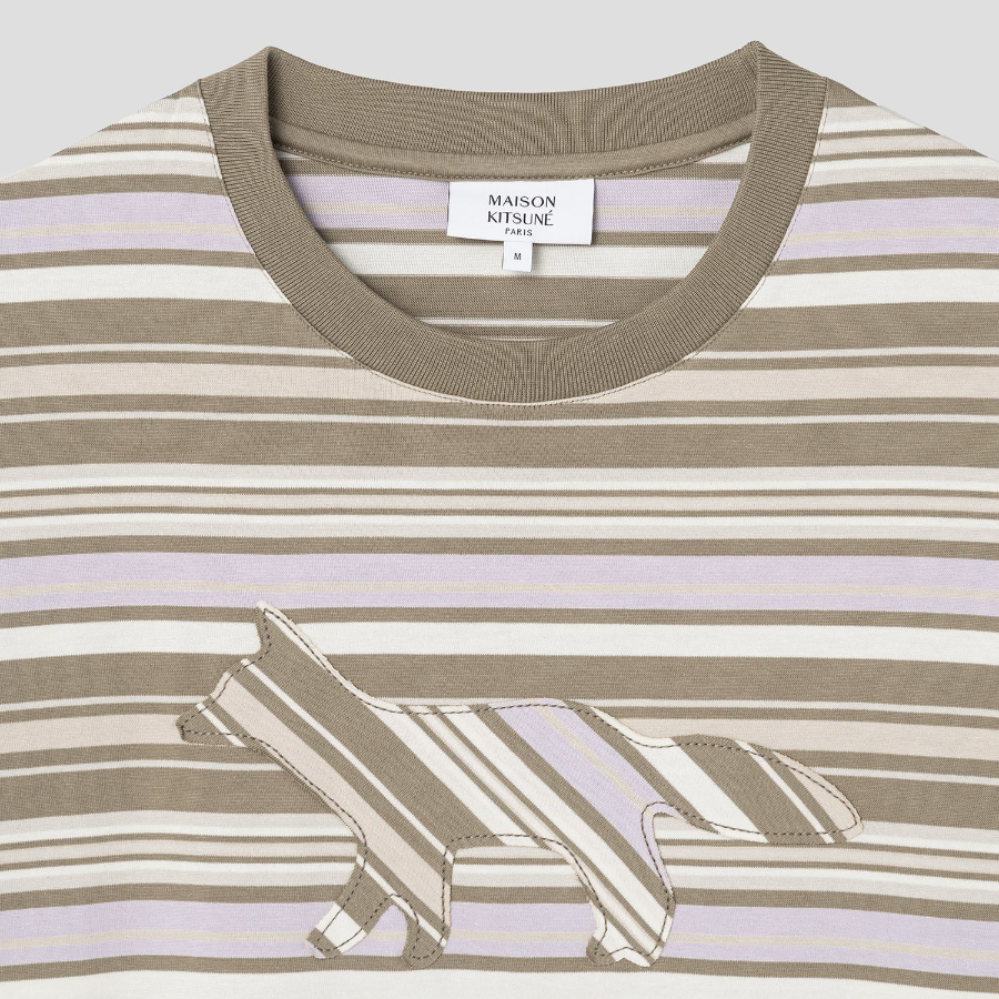 Maison Kitsune Men Crafted Profile Fox Striped Oversize Tee-Shirt - Soft Mauve/Cardamone