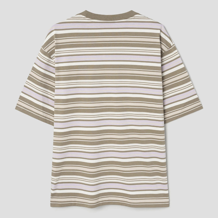 Maison Kitsune Men Crafted Profile Fox Striped Oversize Tee-Shirt - Soft Mauve/Cardamone