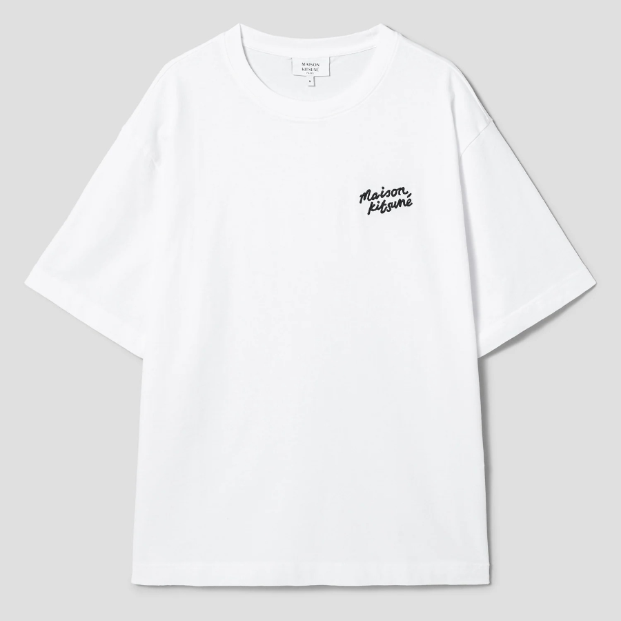 Maison Kitsune Men Maison Kitsune Handwriting Embroidery Oversize Tee - White