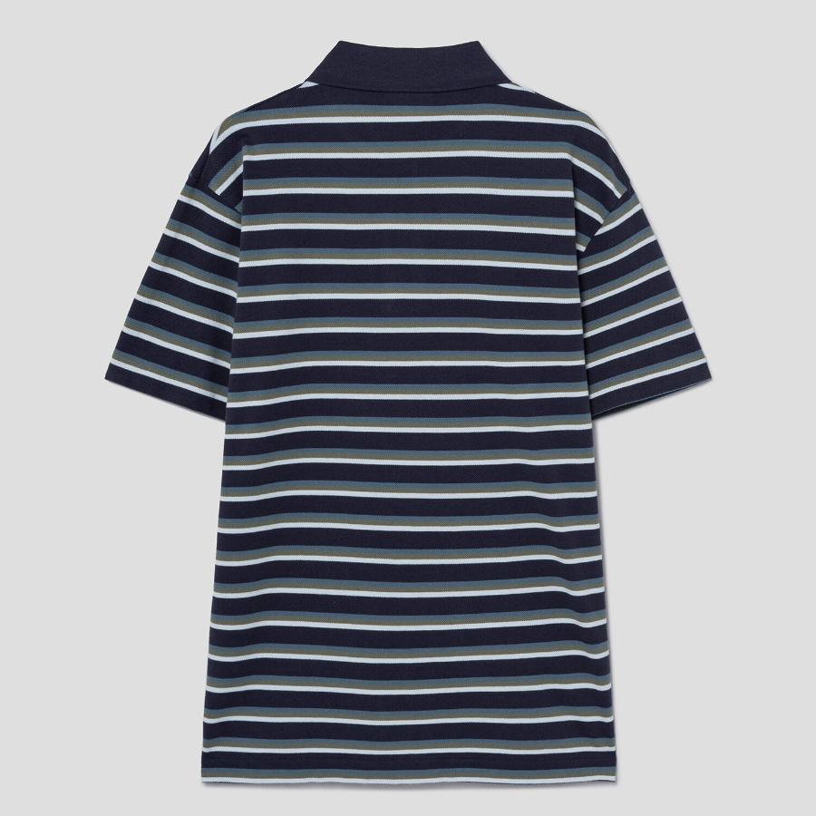 Maison Kitsune Men Profile Fox Patch Tri Color Stripes Polo - Ink Blue