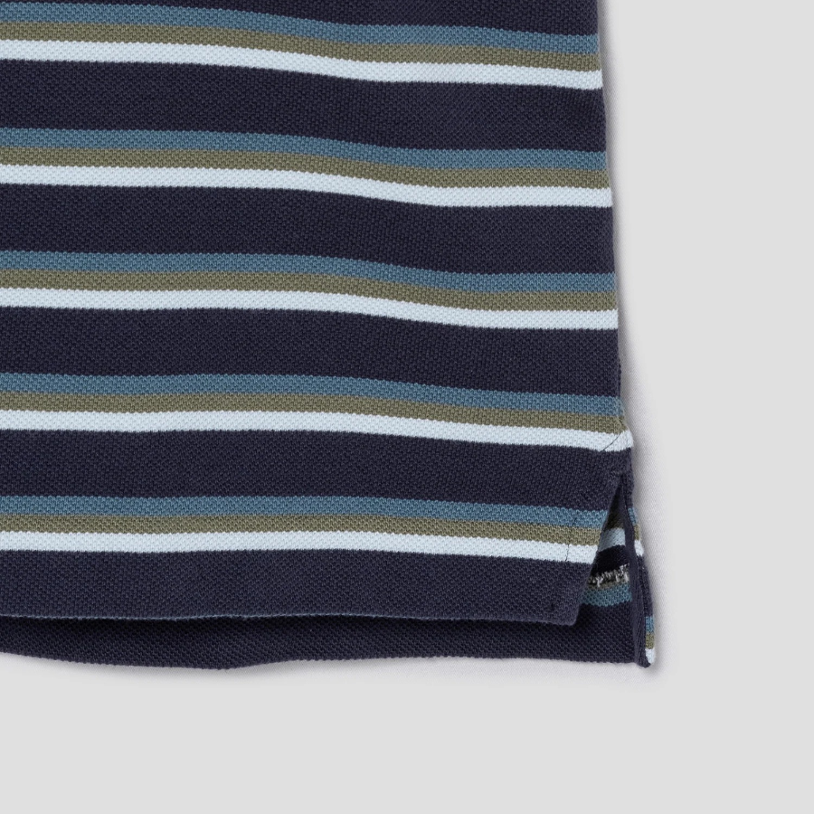 Maison Kitsune Men Profile Fox Patch Tri Color Stripes Polo - Ink Blue