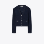 TORY BURCH Cotton Logo Lace Cardigan – Navy