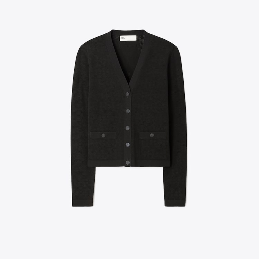 TORY BURCH T Monogram Jacquard Cardigan – Black