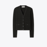 TORY BURCH T Monogram Jacquard Cardigan – Black