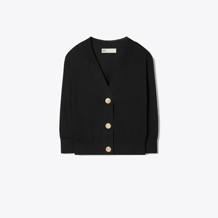 TORY BURCH Cotton Shrunken Cardigan – Black