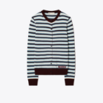 TORY BURCH Cashmere Stripe Tennis Cardigan – Navy