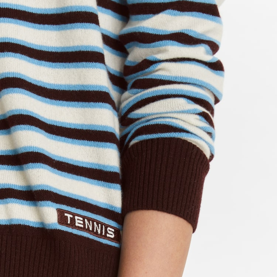 TORY BURCH Cashmere Stripe Tennis Cardigan – Navy