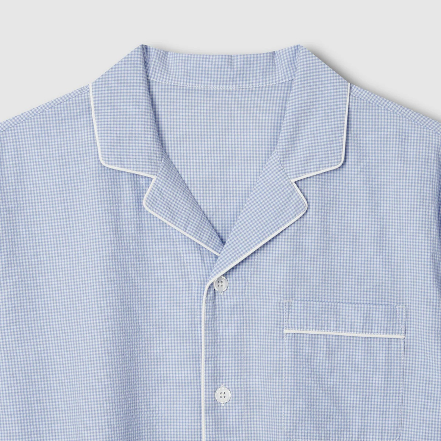 JAJU Seersucker Check 5-Part Pajama Set – Light Blue