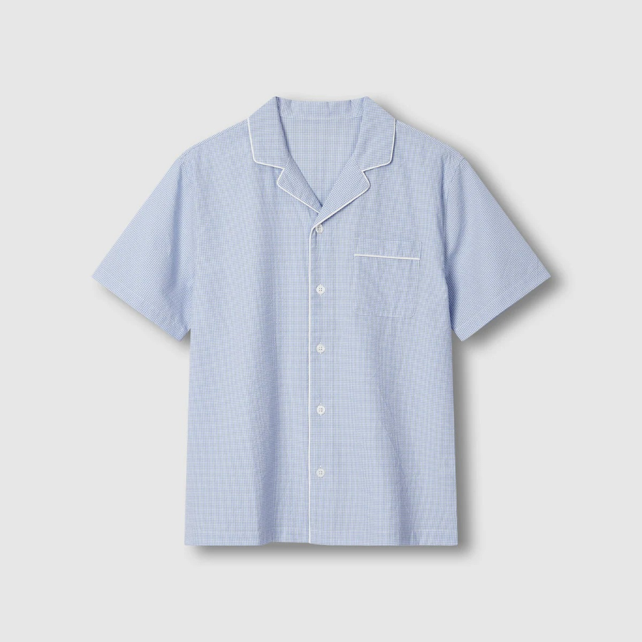 JAJU Seersucker Check 5-Part Pajama Set – Light Blue