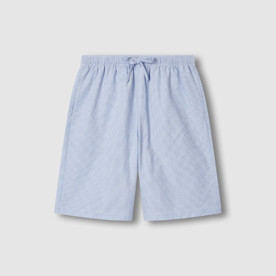 JAJU Seersucker Check 5-Part Pajama Set – Light Blue