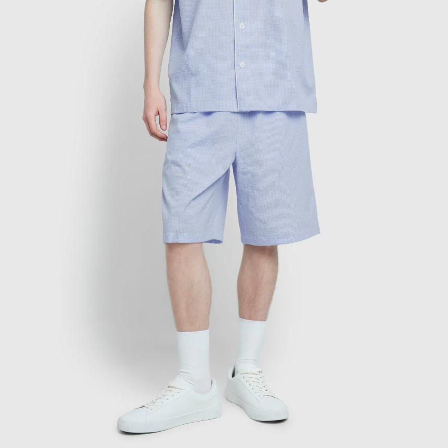 JAJU Seersucker Check 5-Part Pajama Set – Light Blue