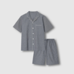 JAJU Seersucker Check 5-Part Pajama Set – Light Navy