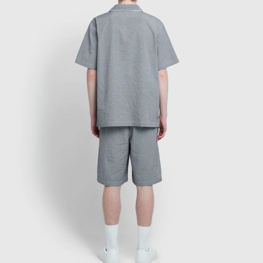 JAJU Seersucker Check 5-Part Pajama Set – Light Navy